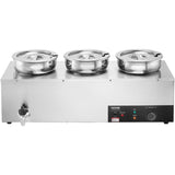 Electric Soup Warmer, Three 7.4QT Stainless Steel Round Pot, 1200W Commercial Food Warmer, 30 - 85&degC V952-BW3374QT1200W47W6V3