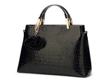 Black Patent PU Leather Crocodile Embossed Shell Bag with Floral Pendant V888-ELOSUNG42048