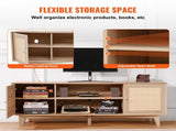 Rattan TV Stand, Mid Century Modern TV Stand for 75 inch TV, Boho Rattan TV Cabinet with Build-in V952-TBDSJ66INCHEOANELV3