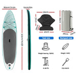 Weisshorn Stand Up Paddle Board 10.6ft Inflatable SUP Surfboard Paddleboard Kayak Surf Green SUP-D-106FT-80-15-GN