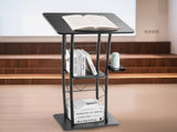 Podium Stand, 1180 mm Metal Lectern, Curved Standing Podium with Wide Reading Surface, Open Storage V952-JT1CGKJS47INZX1A5001V0