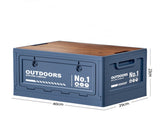 40cm Blue Multifunctional Foldable Storage Box with Wooden Lid - Collapsible Outdoor Camping Crate, V888-ELOSUNG18392