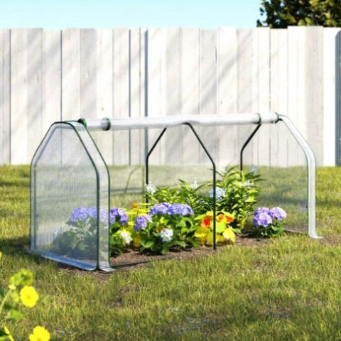 Green Fingers Mini Greenhouse PE Cover Green House Roll-Up Zippered Door 1.2x0.5x0.6M GH-MINI-F-121X54-TP