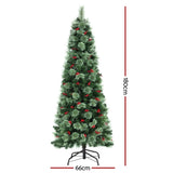 Jingle Jollys Christmas Tree 1.8M LED Xmas Tree Party Decorations Red Barries XM-TR-SLIM-PE-6FT-LED