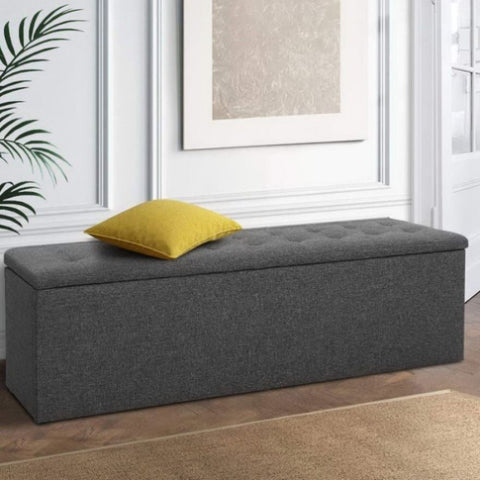 Artiss Storage Ottoman Blanket Box 140cm Linen Dark Grey OTM-L140-DA-GY-AB