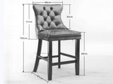 4X Velvet Bar Stools with Studs Trim Wooden Legs Tufted Dining Chairs Kitchen V226-SW1802BK-2