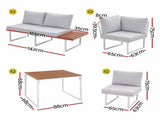 Gardeon 8 Seater Outdoor Dining Sofa Set with WPC Side Tables Patio Furniture White FF-DINING-9SOFA-WH-ABCDE