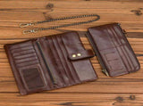 Vintage Crazy Horse Leather Double Zip Long Wallet, Top Grain Leather Bi-Fold Large Capacity Clutch, V1232-SNQB-NS-001