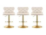 Artiss 3x Bar Stools Counter Chair Kitchen Adjustable Nailhead Trim Velvet Ivory BA-K-1105-IVX3