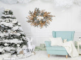 20 Inch Christmas Wreath, Christmas Pinecone Wreath, Gold Christmas Balls Pinecone Wreath, V1369-AZ3-W-00922