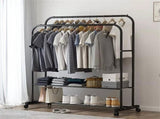 Heavy Thicken Metal Double Clothes Rail Sturdy Open Hanging Shelf Storage Rack V767-ZJJ211-BK-G3