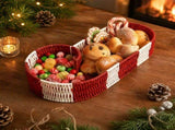 Candy Cane Shaped Woven Storage Basket, Holiday Table Organizer Tray, Divided Compartments for V1192-AZ-W-24672