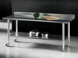 Cefito Stainless Steel Kitchen Bench w/ Splashback 1500x600MM 430 SSKB-430S-WHEEL-59H