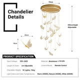 BAMDECOR LT05 19 Nordic Butterfly Luxury Chandeliers Pendant Lights for Villa Stair Home Decoration V255-BAM-LT05-19H-GOLD