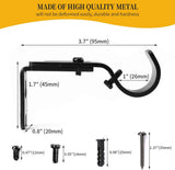Adjustable 1 Inch Curtain Rod Brackets, Black Iron Wall Mounts, 2 Pack V1258-DP02-C-1225