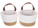 2Pcs White Hanging Woven Basket Wall Storage Basket with Pastoral Style Design V1366-AZ2-W-21115