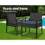 Gardeon 3PC Patio Furniture Bistro Set Wicker Outdoor Lounge Setting Black ODF-TEA-RATTAN-S-BK