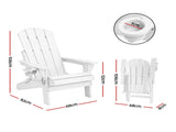 Gardeon Outdoor Chairs Folding Adirondack Beach Chair HDPE Sun Lounge Patio Furniture Garden White FF-BEACH-HEFD-WH