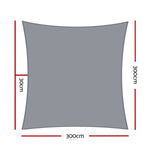 Instahut Shade Sail 3x3m Square 280GSM 98% Grey Shade Cloth SAIL-DL-H-3X3-C-GR