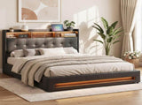 Artiss Queen Bed Frame with Gas Lift Storage LED Lights Charging Station Headboard with Open Shelf BFRAME-I-POLA-Q-BK-ABC