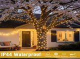 LED White Christmas Lights Outdoor, String Lights Plug in Extendable, 8 Modes Christmas Tree V1107-1246-1246-YEL-100M800