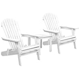 Gardeon 3PC Adirondack Outdoor Table and Chairs Wooden Foldable Beach Chair White FF-BEACH-SET-3WH