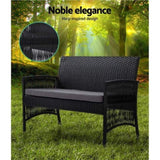 Gardeon 4PCS Outdoor Sofa Set Wicker Harp Chair Table Garden Furniture Black ODF-RATTAN-HARP-BK-AB