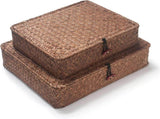 2 Pack Seagrass Storage Boxes with Lids, Natural Woven Wicker Shelf Baskets Stackable Rectangular V1237-ZY00B088R37XWZ