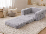 BoPeep Kids Sofa Fold Out Couch 2 In 1 Plush Toddler Lounger for Playroom Grey KD1201-GY-AU