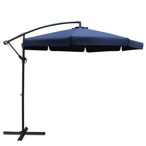 Instahut 3m Outdoor Umbrella Cantilever Garden Beach Patio Navy UMB-BAN-F-8RIB-NA