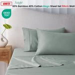 Accessorize 400TC Sage Bamboo Cotton Mega / Super Sheet Set 50cm Wall King V442-HIN-SHEETS-BAMBOOCOTTON50CM-SAGE-KI