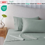 Accessorize 400TC Sage Bamboo Cotton Mega / Super Sheet Set 50cm Wall Super King V442-HIN-SHEETS-BAMBOOCOTTON50CM-SAGE-SK