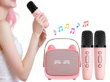 Mini Karaoke Machine Toys Gifts Portable MP3 Player with 2 Wireless Microphone - Pink V1263-JX-6300-3