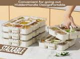 Snackle Box Container, Portable 9 Compartments Divided Serving Tray with Lid and Handle, Clear Snack V1258-DP02-C-575