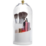 Rotating Makeup Brush Holder with Lid White Transparent Cover for Vanity V1366-AZ2-W-12158