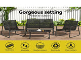 Gardeon Outdoor Sofa Set Lounge Setting Textilene Table and Chairs Garden Patio Furniture ODF-4PC-SOFA-TXL-J-BK