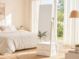 Artiss Lockable Jewelry Armoire with Mirror, Freestanding Organizer Cabinet with Drawers, White JC-B-2D-153-WH