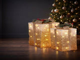 Christabelle 2 Gold White Christmas Gift Boxes Light Up Display 41cm 35cm Indoor Xmas Festive D 112_MHA717