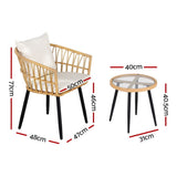 Gardeon 3PC Outdoor Bistro Set Patio Furniture Lounge Setting Table and Chairs Natural ODF-RATTAN-3STL-NTL