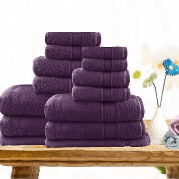 7pc light weight soft cotton bath towel set aubergine V517-ST7PC-AU