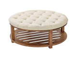 Large Round Ottoman Coffee Table, 81 cm Tufted Coffee Table with Wood Shelf Storage, Linen V952-BYJDYXWSJKFSU67U8001V0