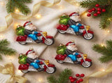 Christabelle 6 Glass Christmas Baubles Motorcycling Santa Novelty 11cm Xmas Tree Decorations Ha 112_YAN320