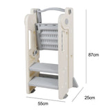 Foldable Kids Step Stool Kitchen Helper Tower in Grey, Adjustable Height, 55x55x79cm V178-59298