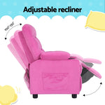 Keezi Kids Recliner Chair Pink Velvet Sofa Lounge Couch Children Charis Armchair KID-RECLINER-SIDE-PK