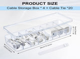 4 Pcs Cable Organizer Box with Wire Ties, Plastic Cord Storage Box with Lid, Electronics Organizer V1258-DP02-C-3164