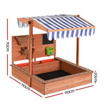 Keezi Kids Sandpit Wooden Canopy Sandbox With Cover Funnel Outdoor Toys 110cm SAND-CANOPY-FUNNEL-110