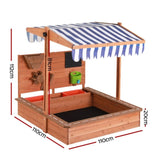 Keezi Kids Sandpit Wooden Canopy Sandbox With Cover Funnel Outdoor Toys 110cm SAND-CANOPY-FUNNEL-110