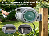 Green Fingers 30m Retractable Water Hose Reel, Wall Mounted Garden Hose 9-Pattern Nozzle HR-WA-AUTO-QU-30M