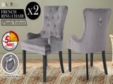 2X French Provincial Dining Chair Ring Studded Velvet Rubberwood Leg LISSE GREY V274-FT-VFC-1141-GY2