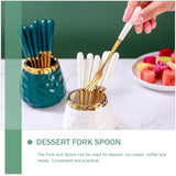 Ceramic Stainless Steel Fruit Forks Storage Jar Kitchen Cutlery White V1370-AZ4-16116